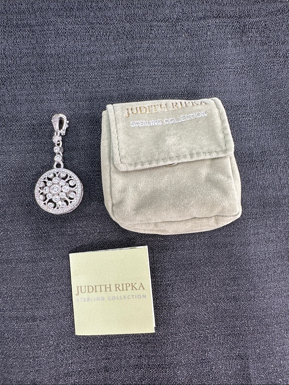 Judith Ripka Round Drop 925 Sterling Silver Filigree CZ Enhancer Necklace Charm